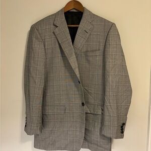 Oxxford Clothes Blazer Jacket Sz. 42 Wool Silk Bespoke Gray Plaid Sport Coat